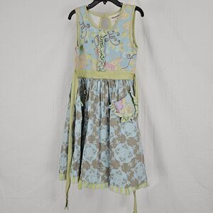 Mustard Pie Girls Size 7 Green Blue Gray Floral Damask Like Print Summer Sun